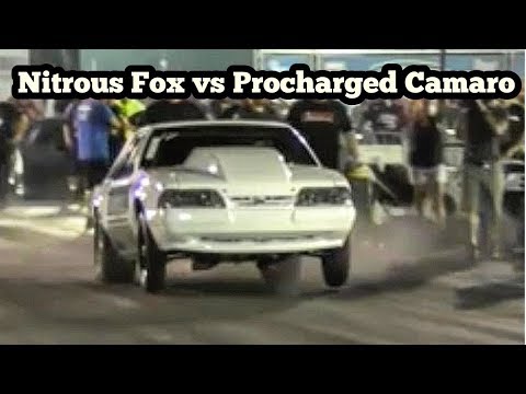 Nitrous Fox vs Procharged Camaro in a drag race in Memphis No Prep Kings 2