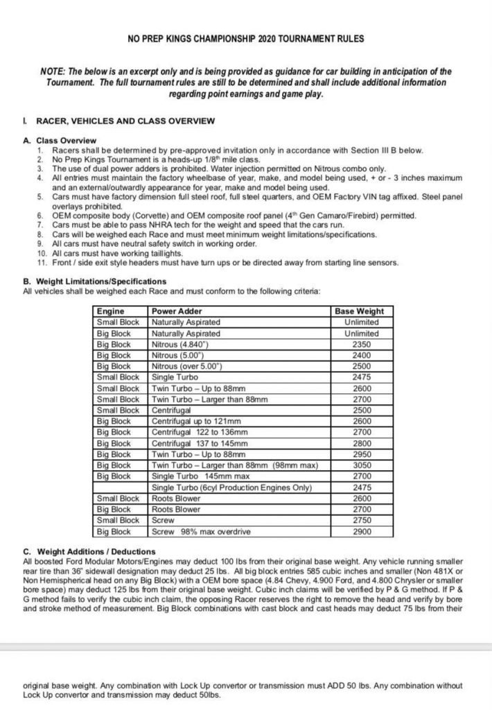 NO PREP KINGS SEASON 4 RULES No Prep Racing