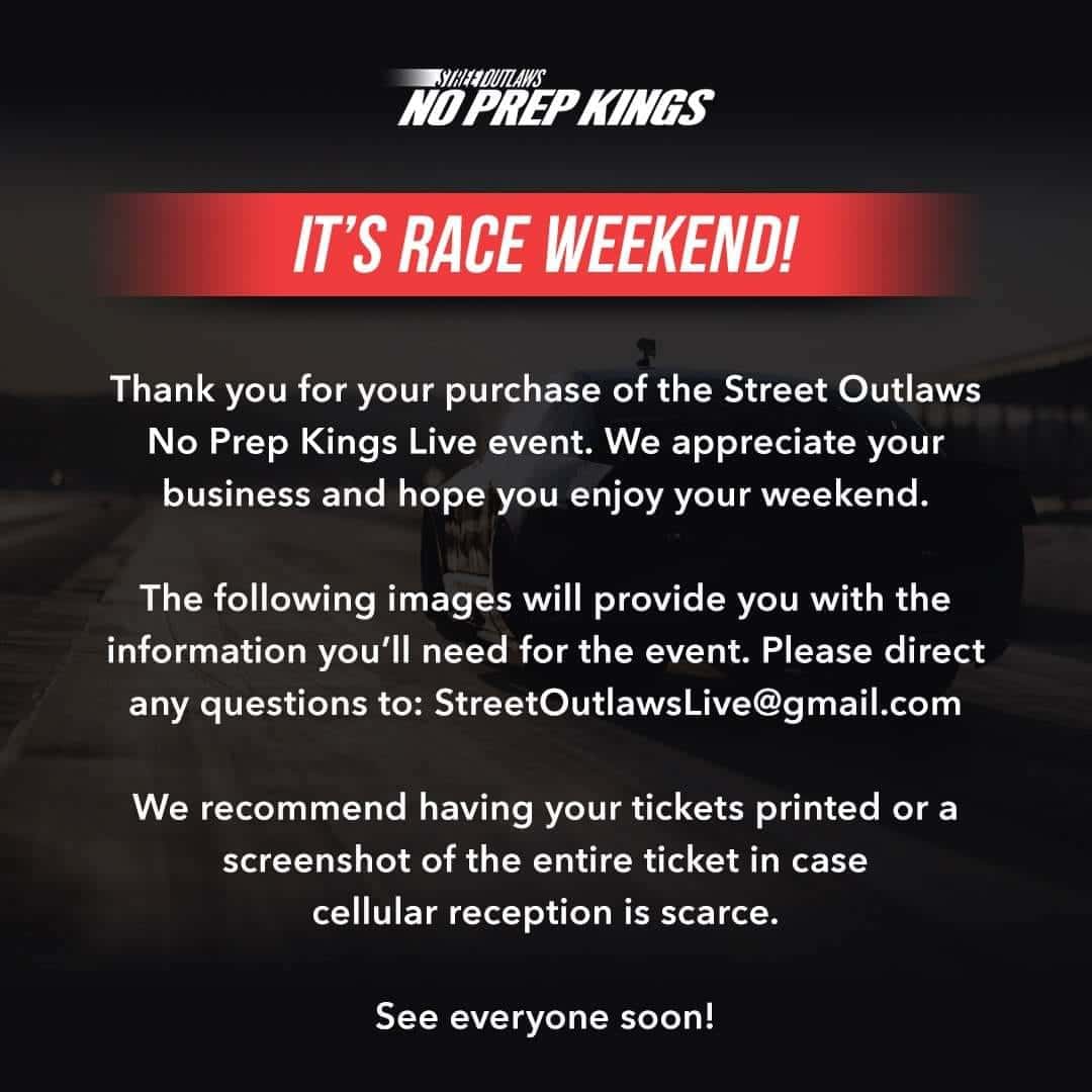 * Just Released * Important Information about your trip to Virginia Motorsports Park for Street Outlaws No Prep Kings